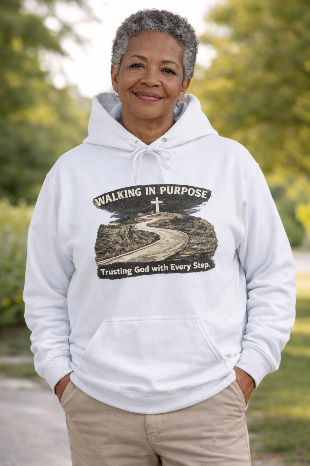 Walking in Purpose Hoodie — Christian Faith Quote Pullover (‘Trusting God with Every Step’)