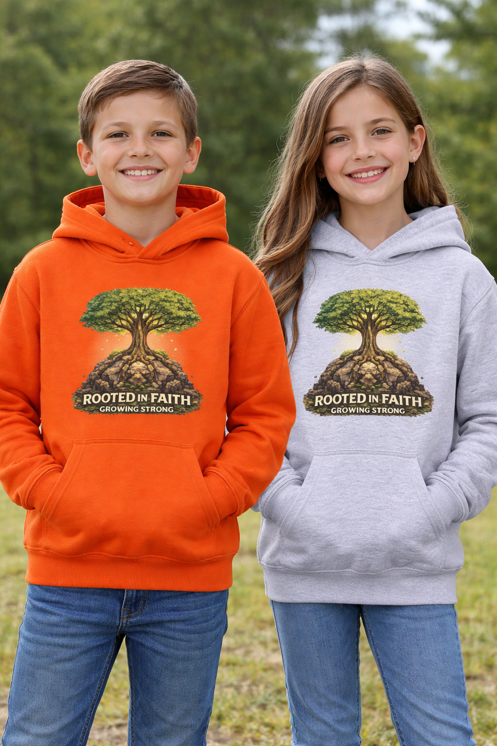 Rooted in Faith Youth Hoodie — Tree of Life Christian Sweatshirt