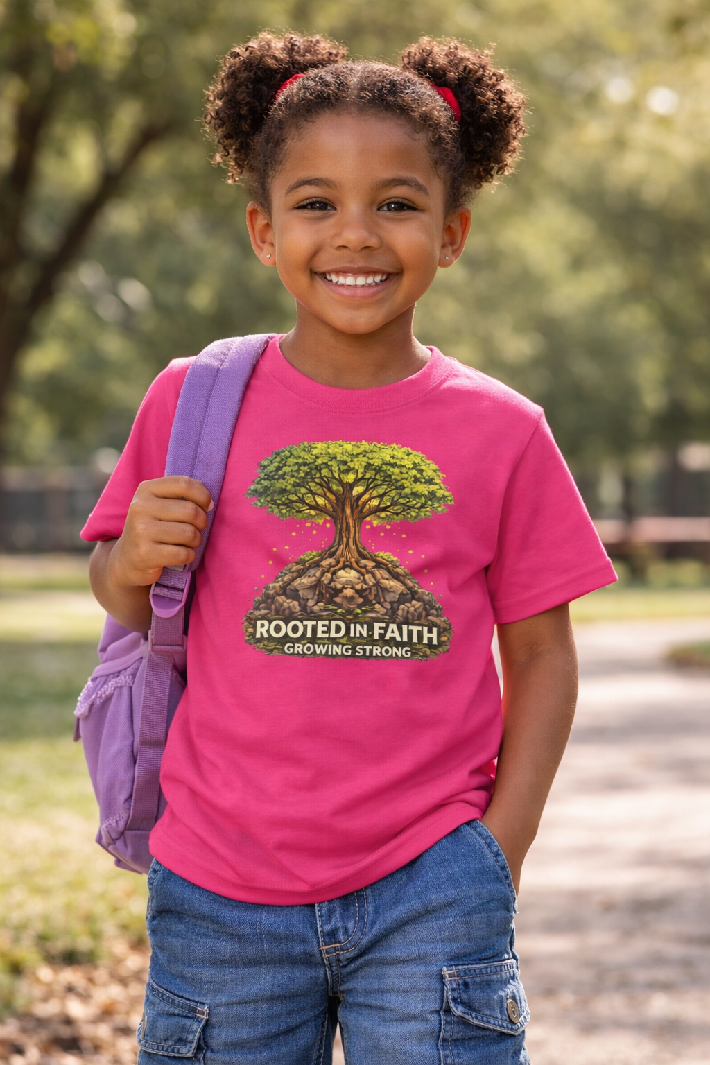 Kids Tee — 'Rooted in Faith' Tree Graphic