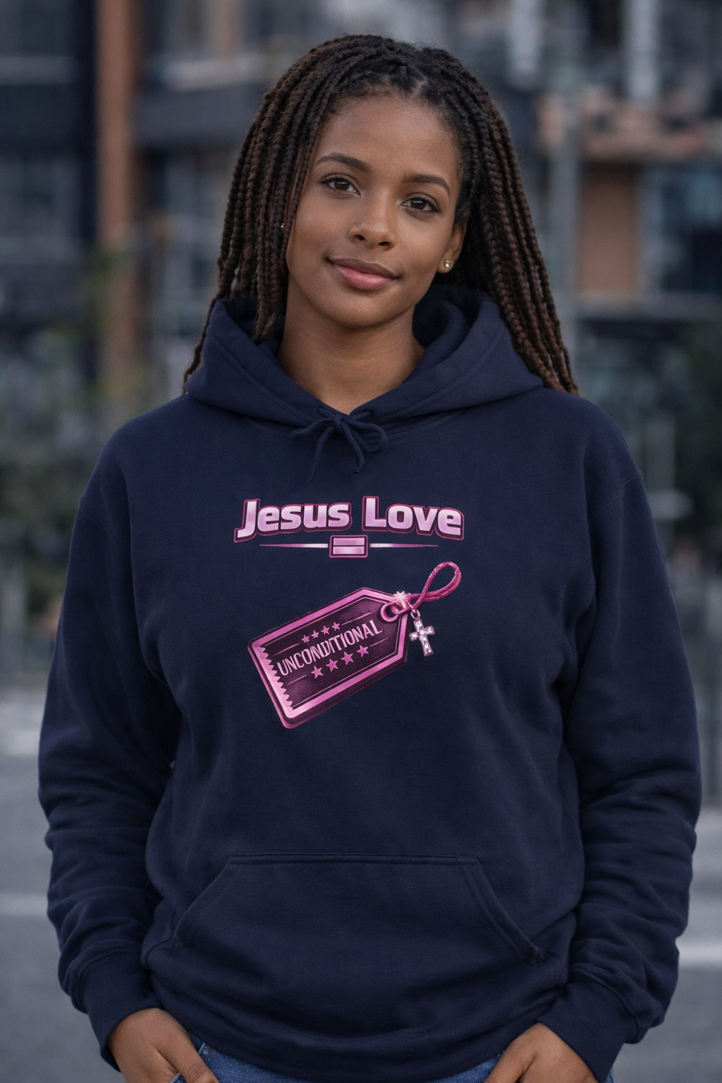Jesus Love Hoodie — Retro Tag Graphic Christian Faith Pullover