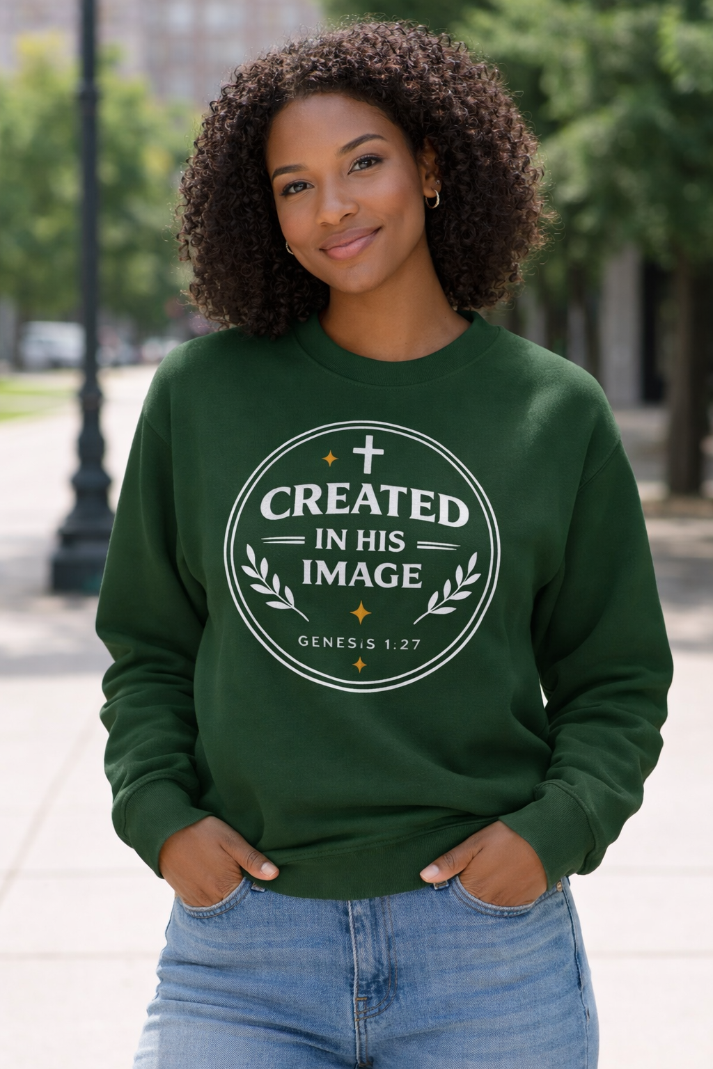 Created In His Image Crewneck Sweatshirt – Christian Faith Genesis 1:27 Pullover