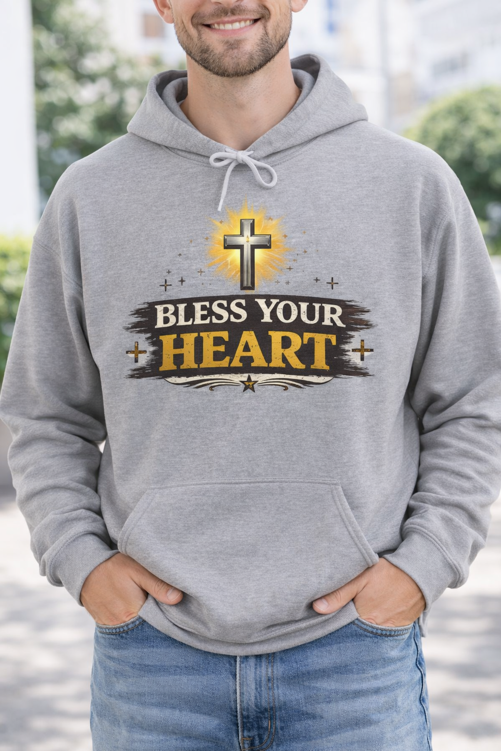 Bless Your Heart Hoodie — Christian Cross Faith Pullover