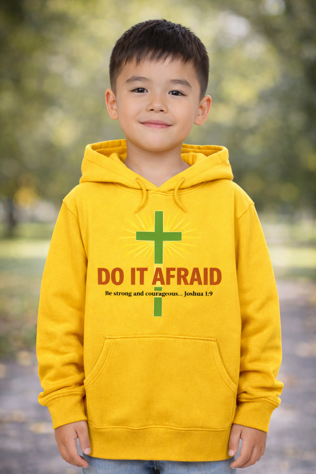 Youth Hoodie - "Do It Afraid" Inspirational Christian Cross Sweatshirt (Joshua 1:9)