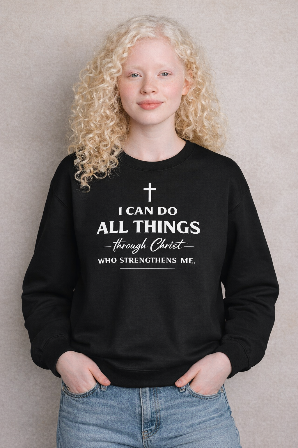 Womens Christian Crewneck Sweatshirt - "I Can Do All Things Through Christ" Inspirational Faith Pullover
