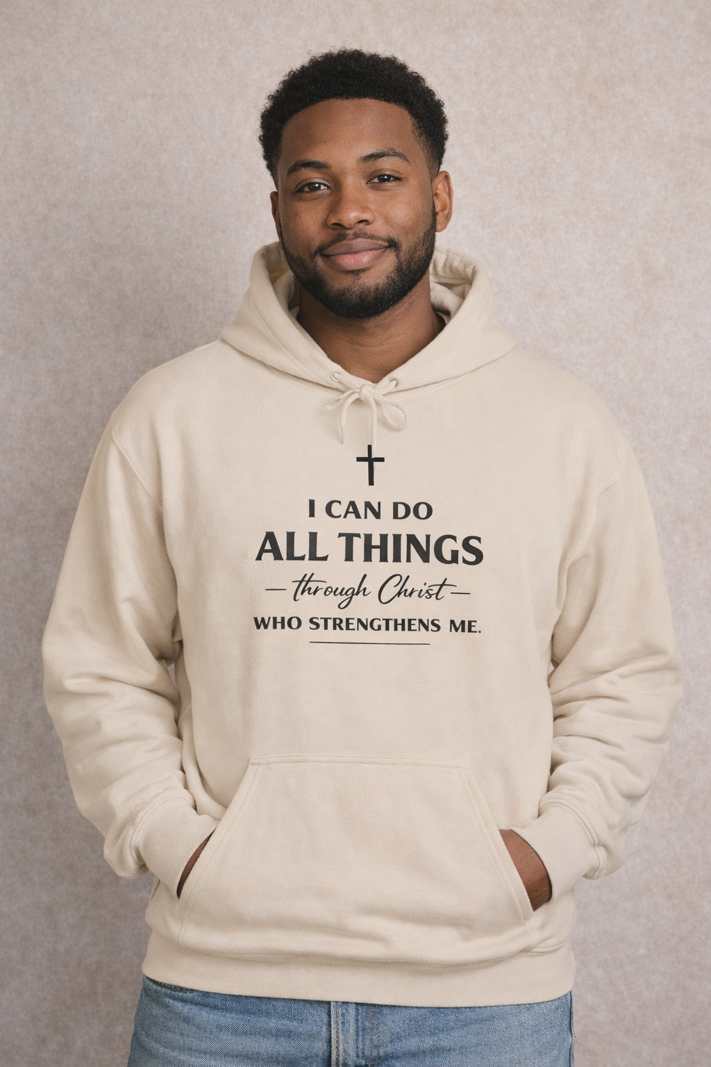 Mens Faith Hoodie – "I Can Do All Things Through Christ" Inspirational Christian Pullover