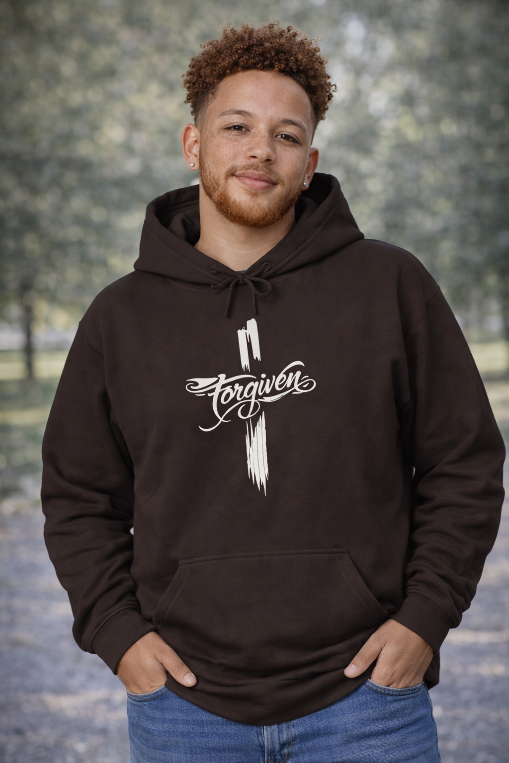 Mens Forgiven Cross Hoodie – Christian Faith Pullover