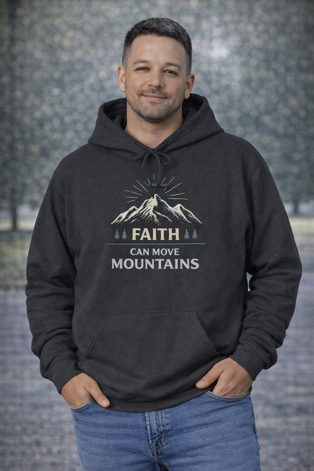 Mens Heavy Blend™ 'Faith Can Move Mountains" Hooded Sweatshirt