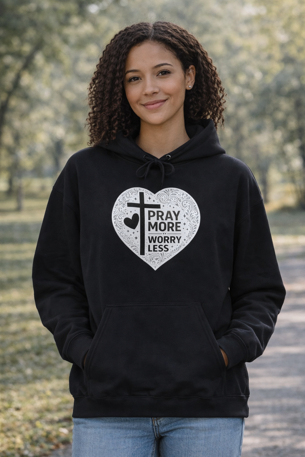 Womens "Pray More Worry Less" Heavy Blend™ Hooded Sweatshirt
