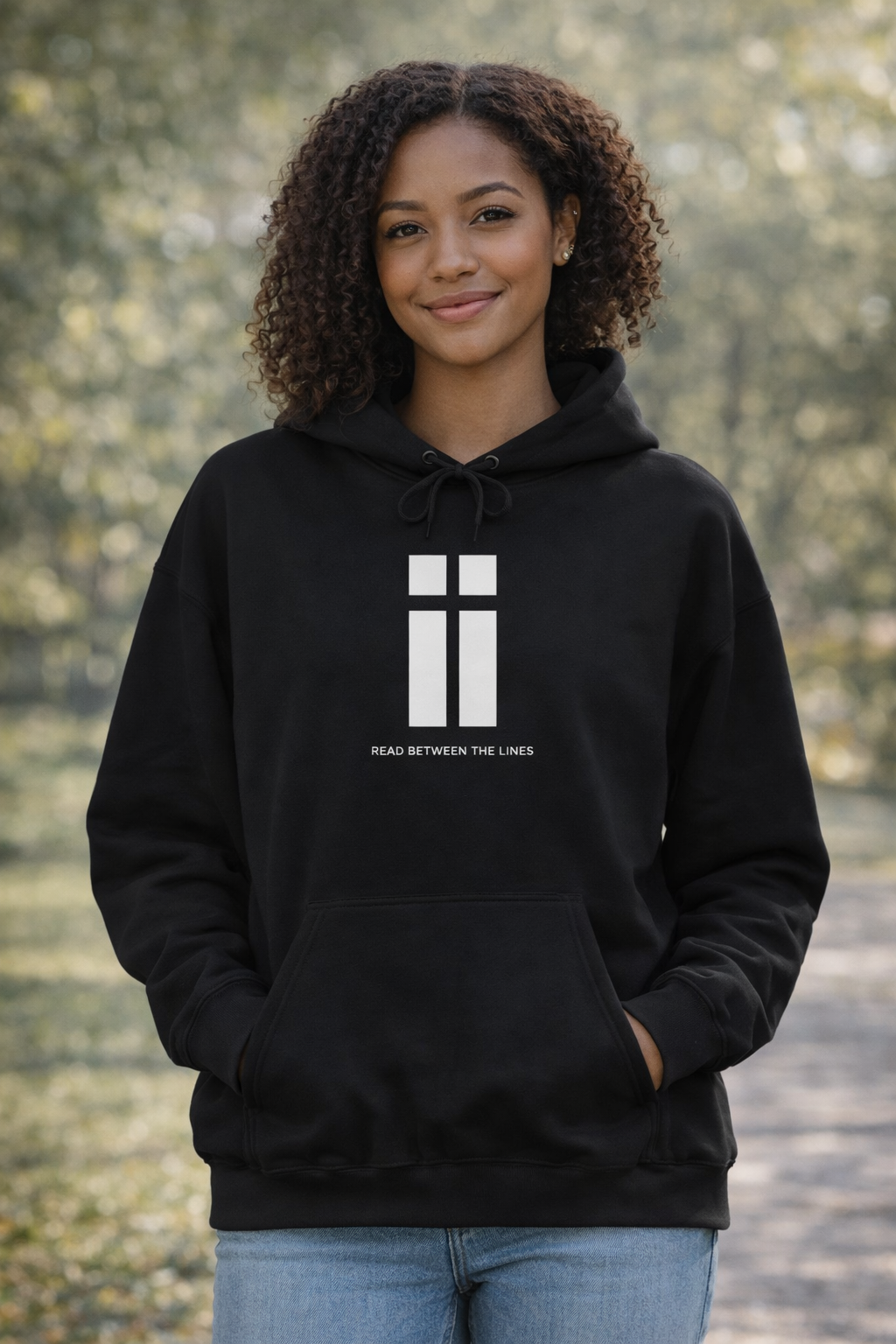 Womens Minimalist 'ii' Logo Hoodie Subtle Monochrome Graphic Pullover