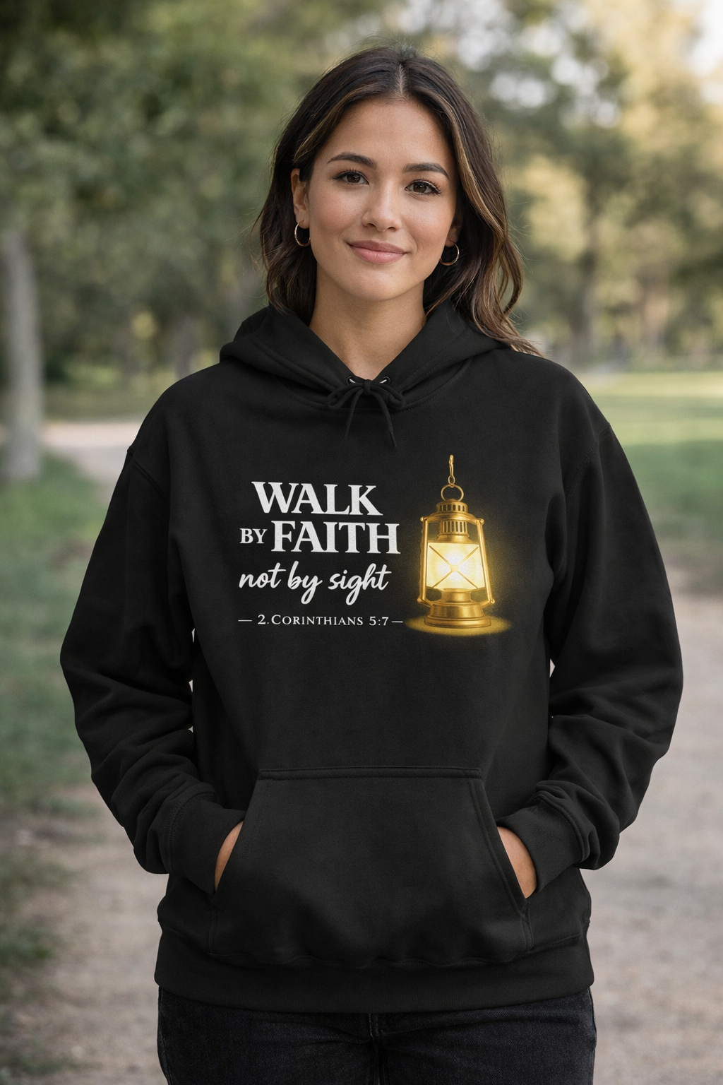 Womens Faith Lantern Hoodie  "Walk by Faith, not by sight" Christian Prayer Sweatshirt