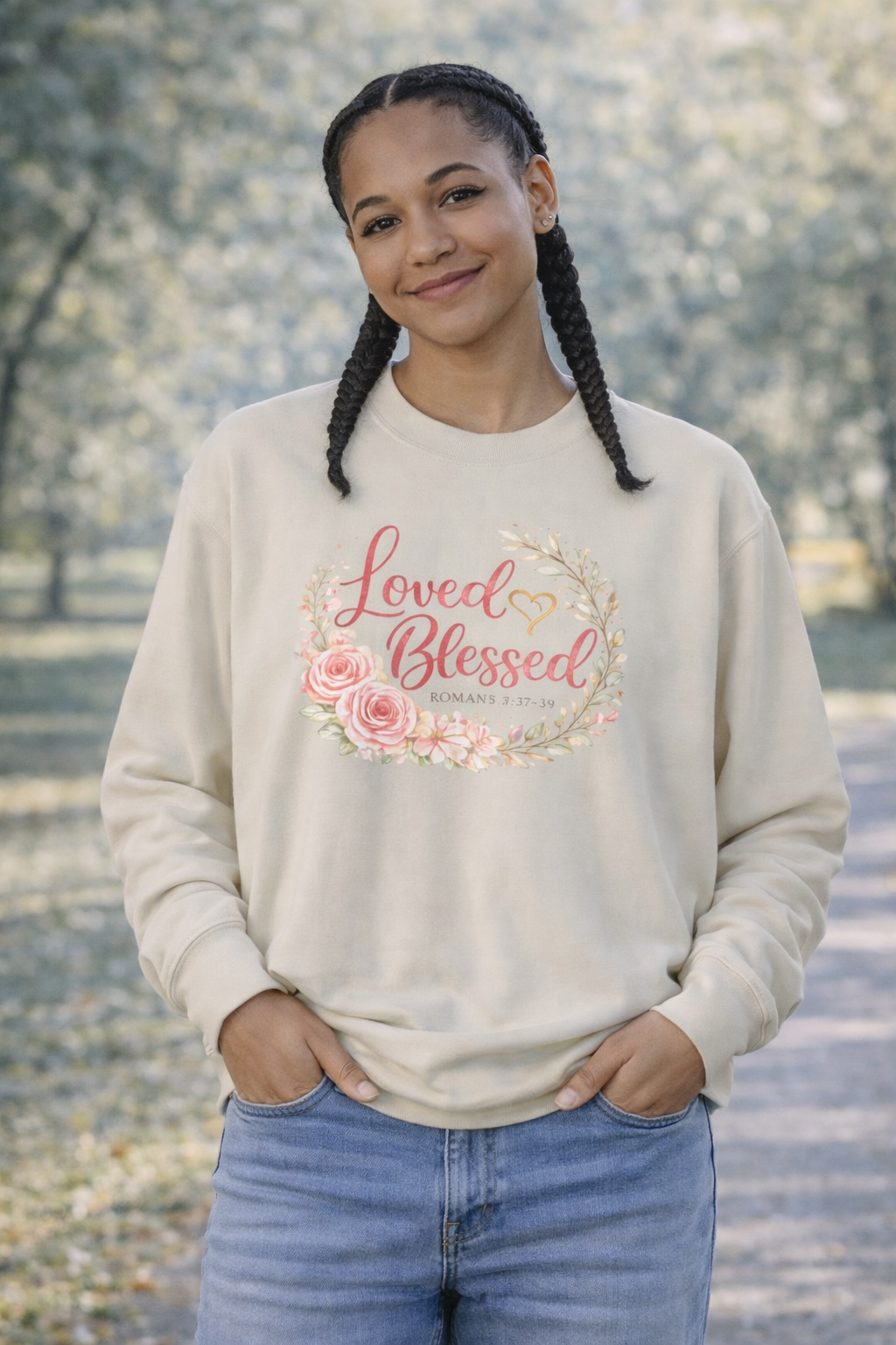 Womens Loved & Blessed Floral Crewneck Sweatshirt