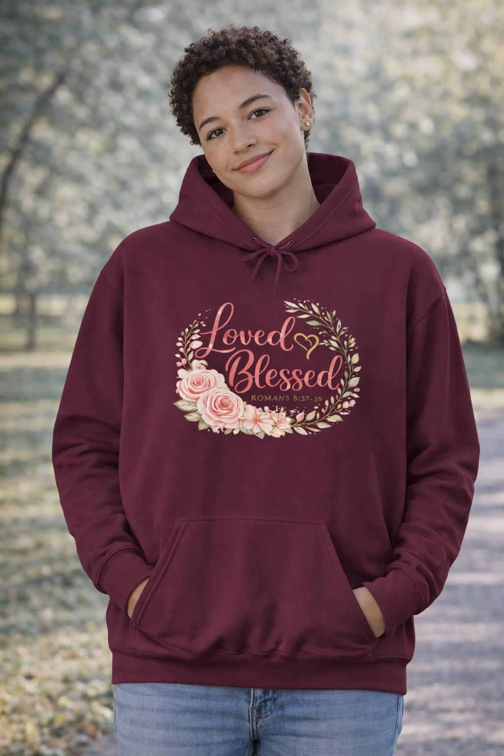Womens Loved & Blessed Floral Hoodie — Inspirational Christian Pullover