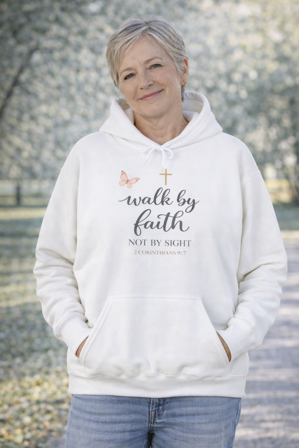 Womens Faith Hoodie - "Walk by Faith, Not by Sight" Christian Pullover