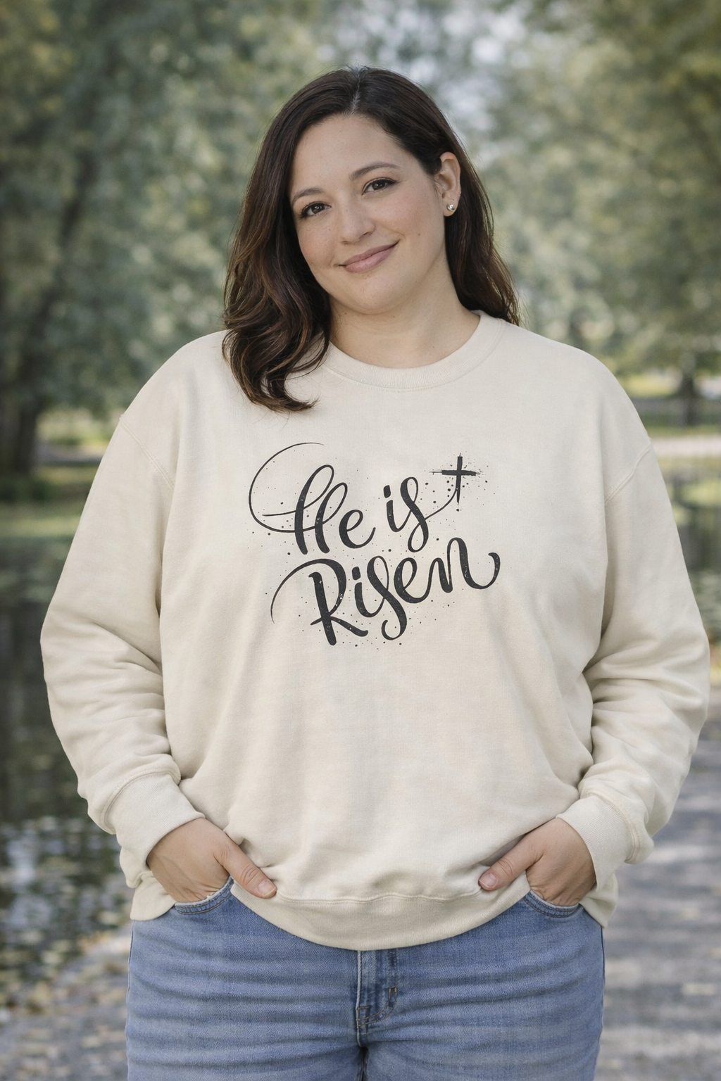 Womens He Is Risen Sweatshirt — Christian Easter Crewneck
