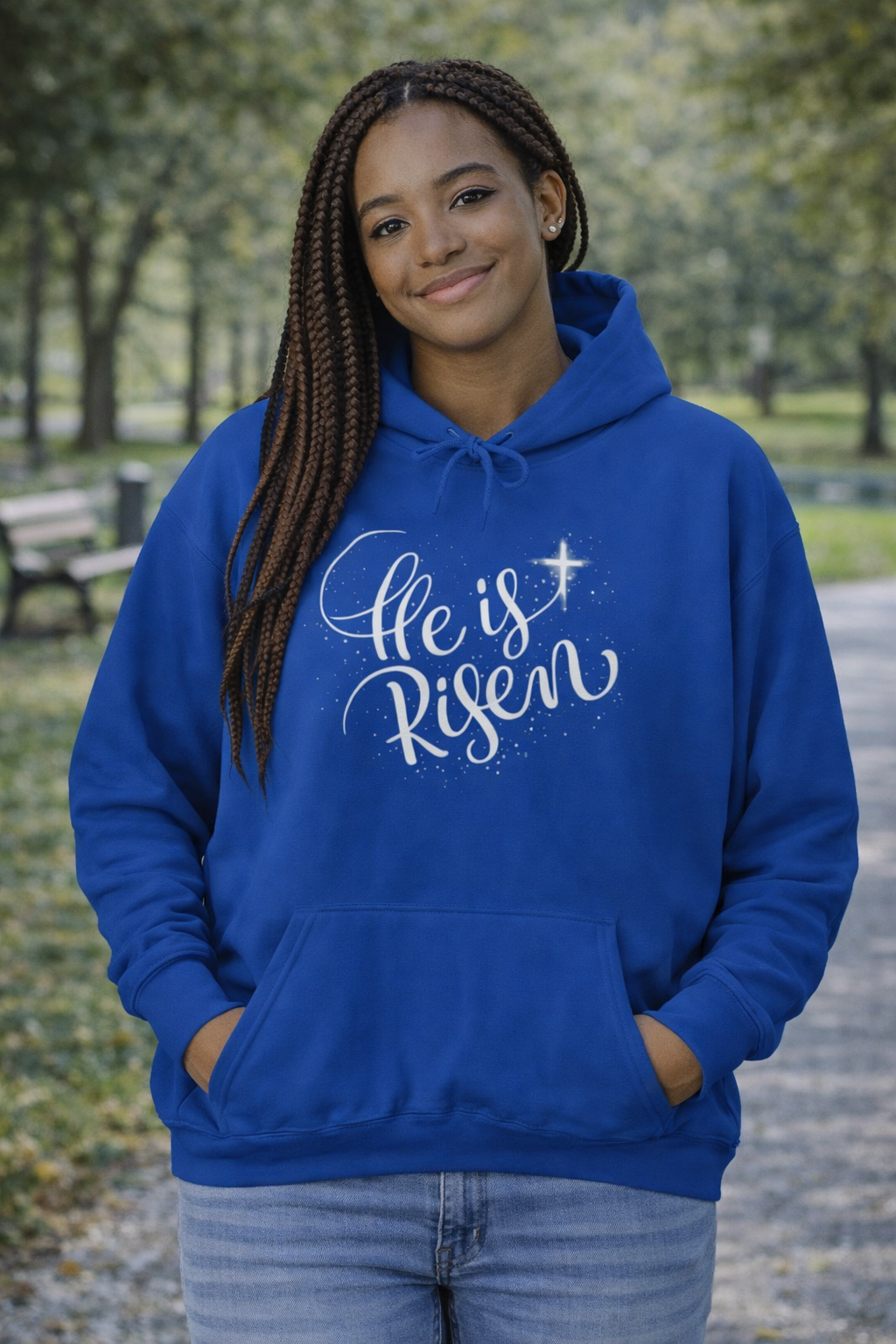 Womens He Is Risen Hoodie — Christian Easter Faith Pullover