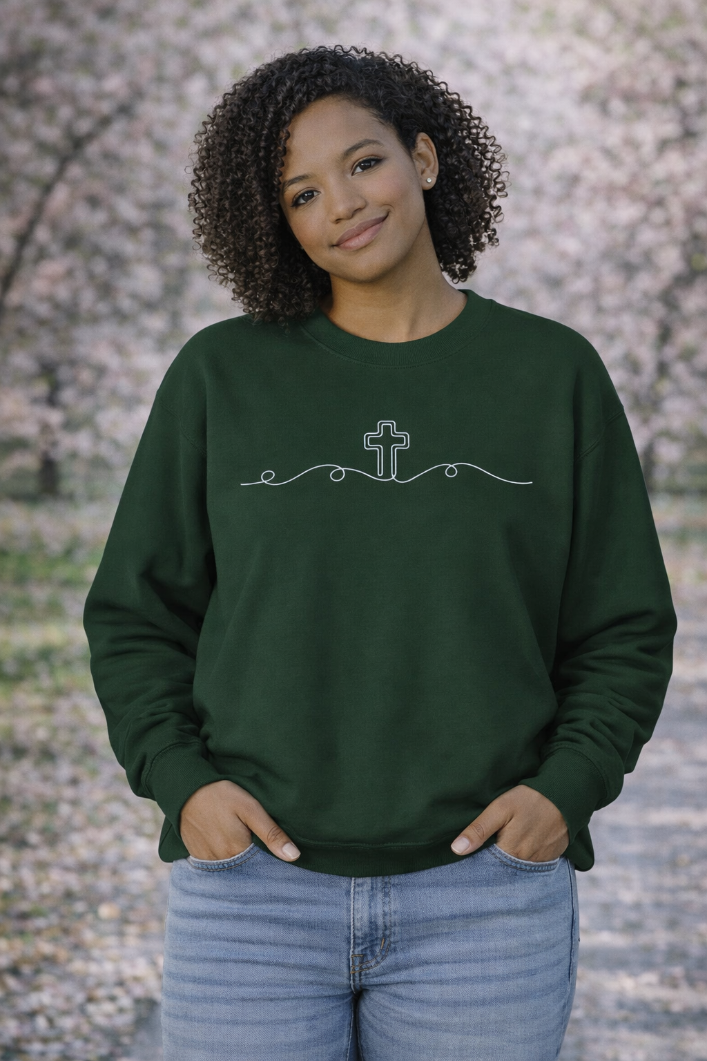 Womens Minimal Cross Line Crewneck Sweatshirt
