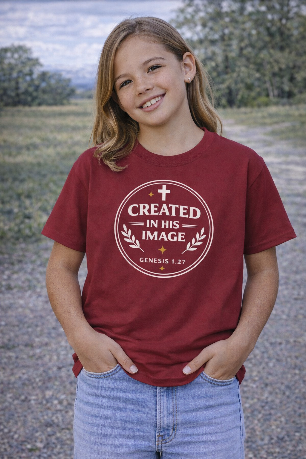 Girls  " Created In His Image" Kids Heavy Cotton™ Tee