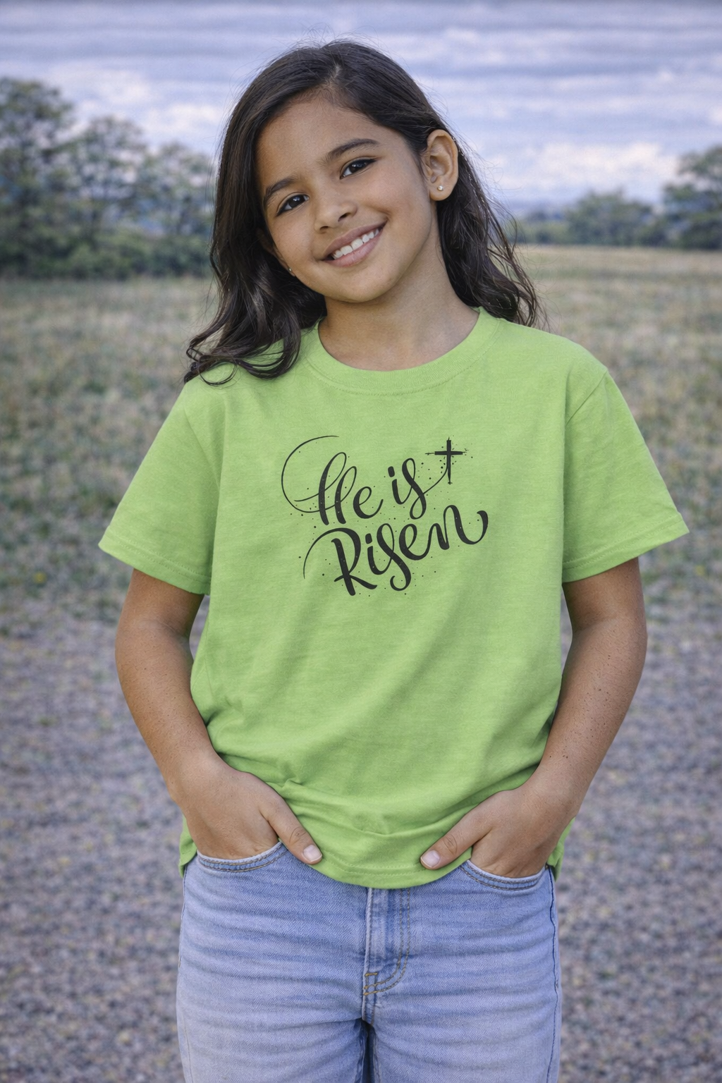 Girls Kids T-Shirt  "He Is Risen" Easter Christian Tee