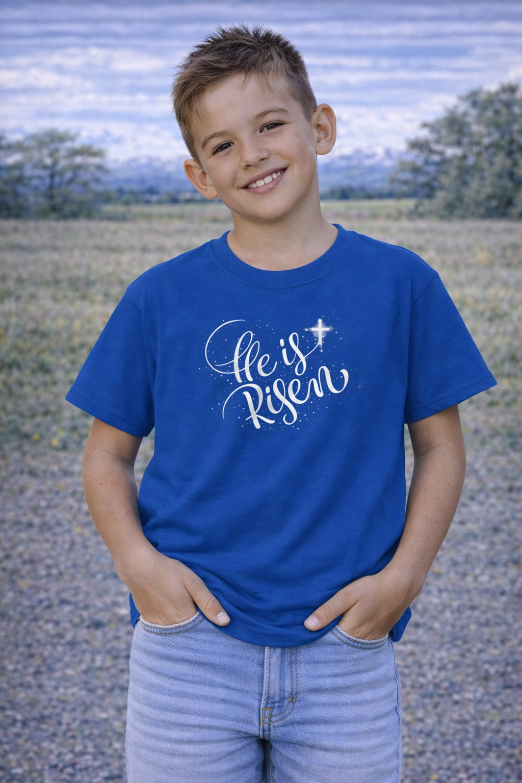 Boys  Kids T-Shirt  "He Is Risen" Easter Christian Tee