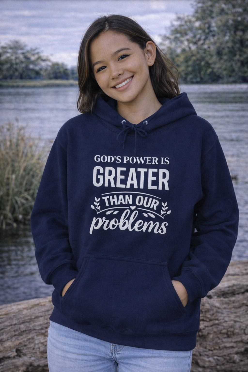Womens God's Power Is Greater Hoodie — Inspirational Christian Faith Sweatshirt