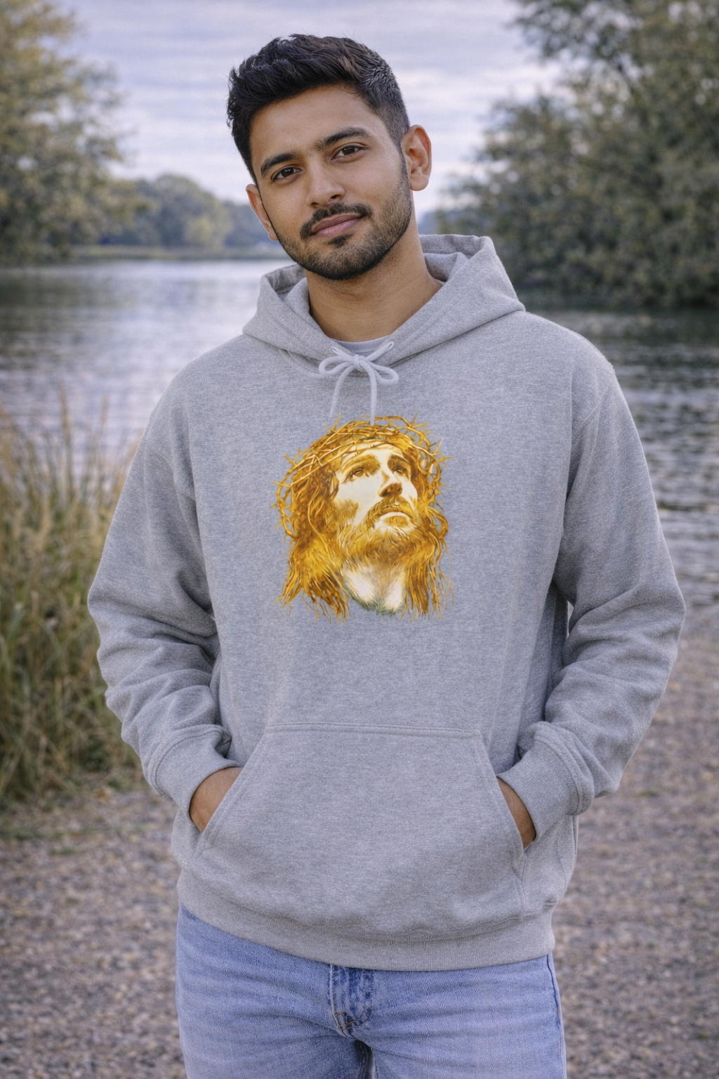 Mens Jesus Crown of Thorns Hoodie – Religious Christian Faith Pullover