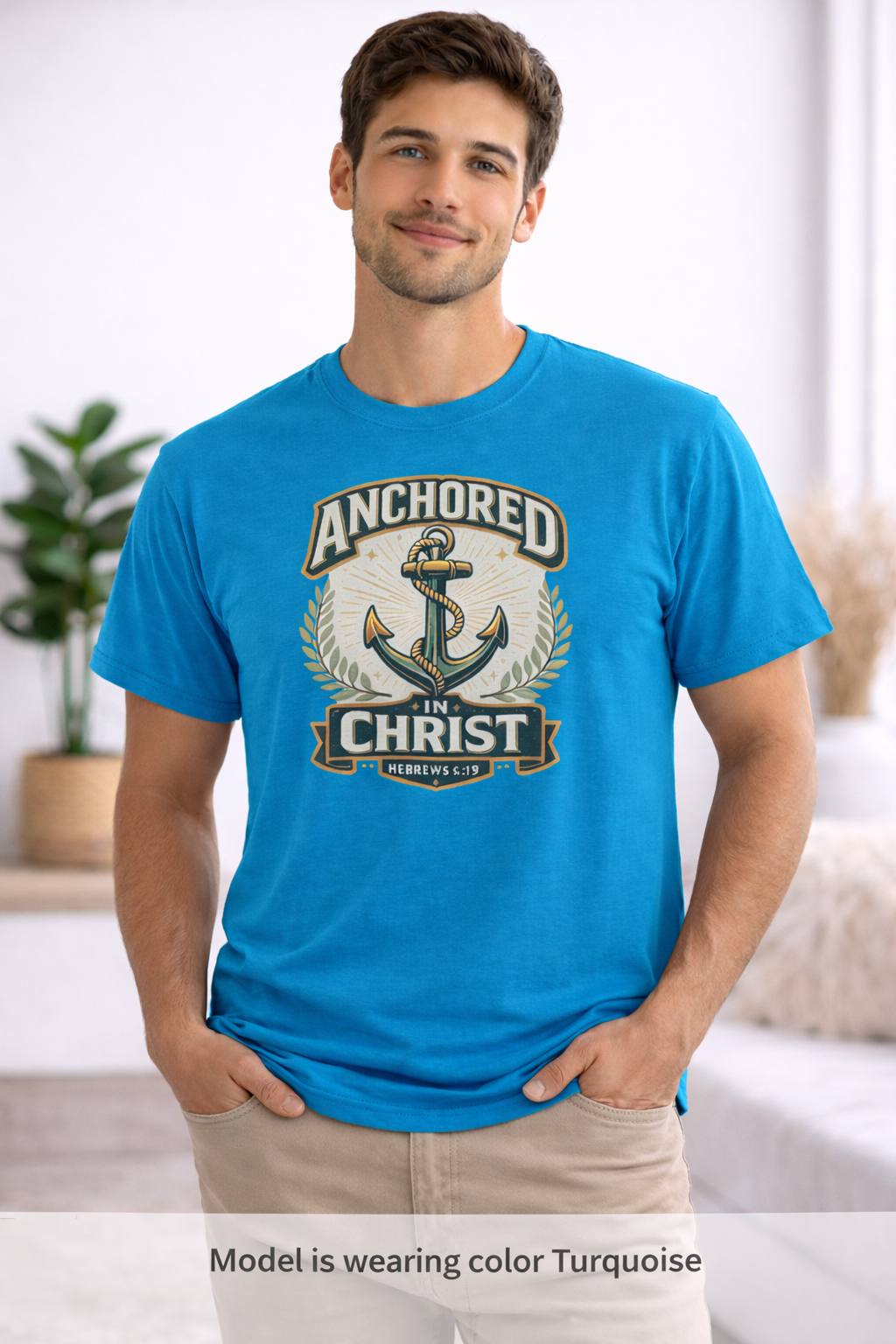 Mens Anchored In Christ Christian T-shirt Faith Inspired| Wearing your Faith