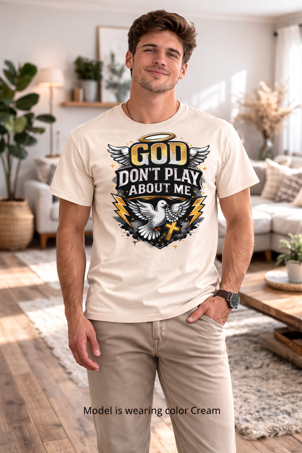 God Don't Play About Me T-Shirt | Dove, Cross & Lightning Christian Tee