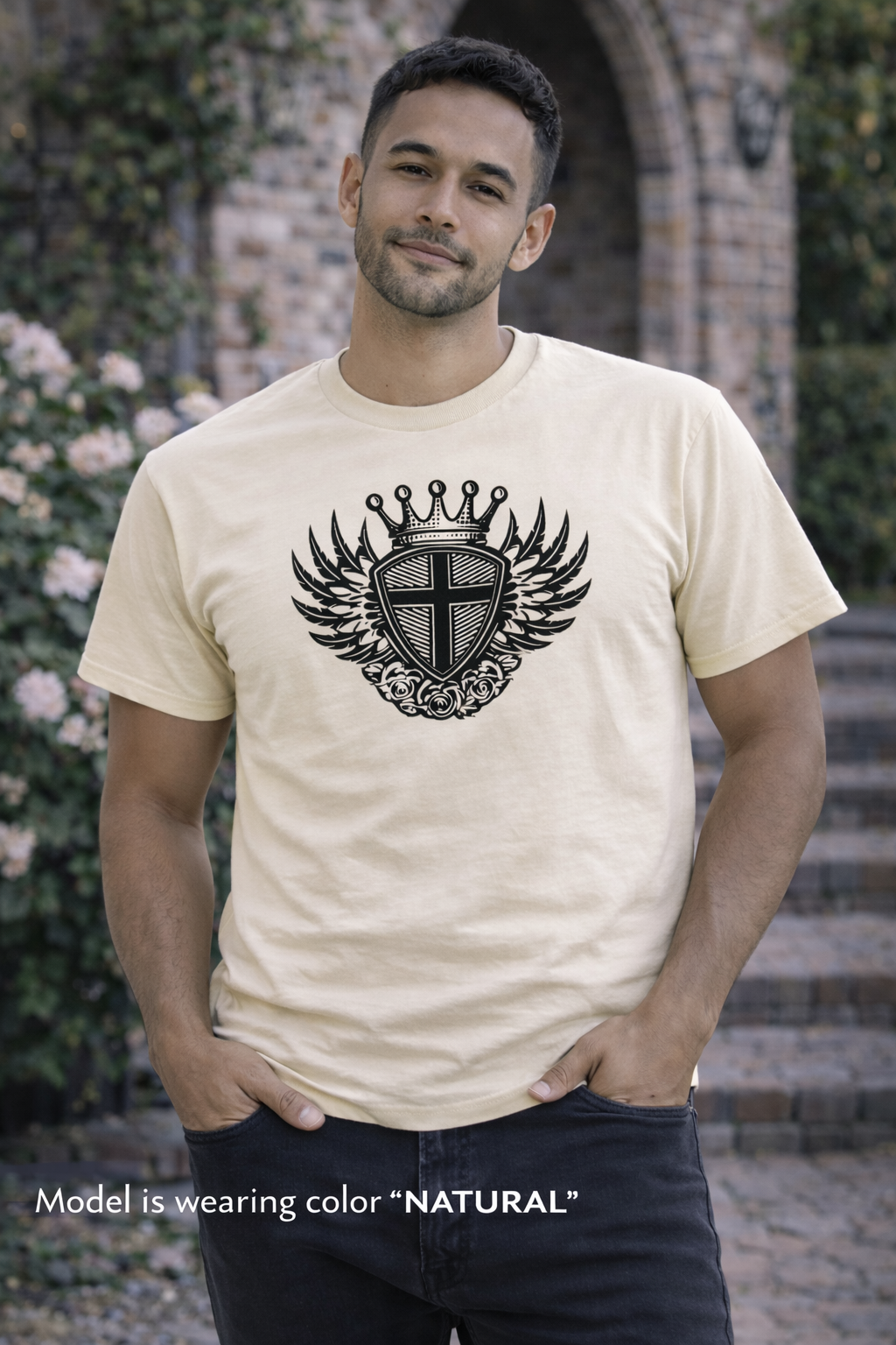 Crowned Winged Shield Tee | Rose Emblem Crest T-Shirt