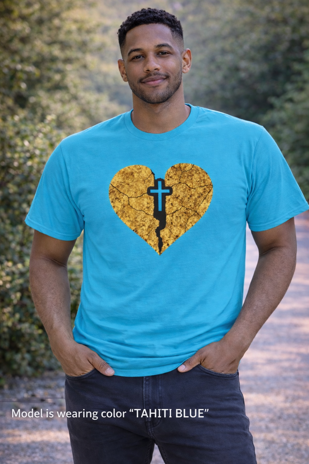 Cracked Gold Heart with Cross T-Shirt | Christian Faith Tee