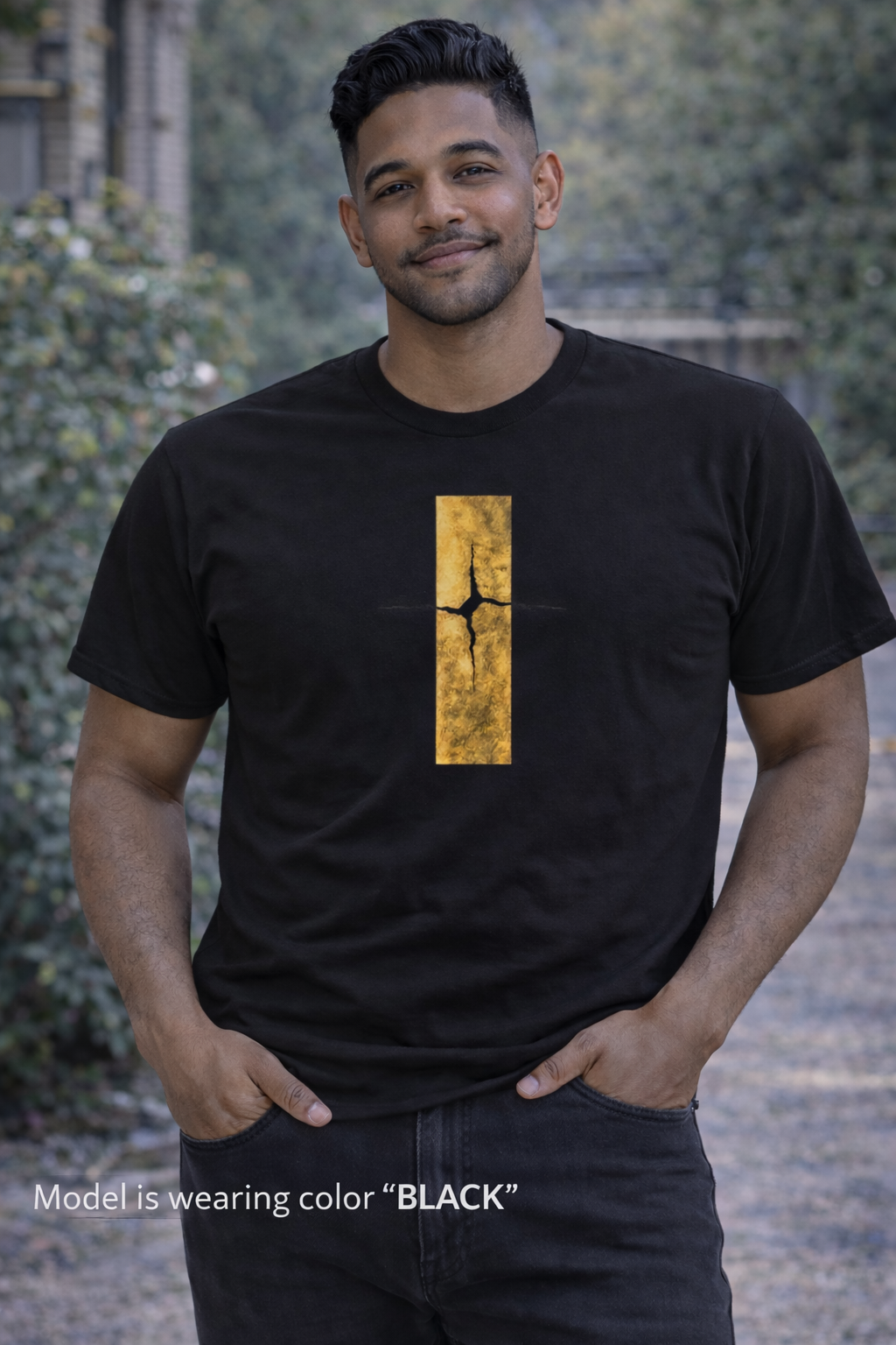 Cracked Gold Bar Tee | Minimal Abstract Vertical Design