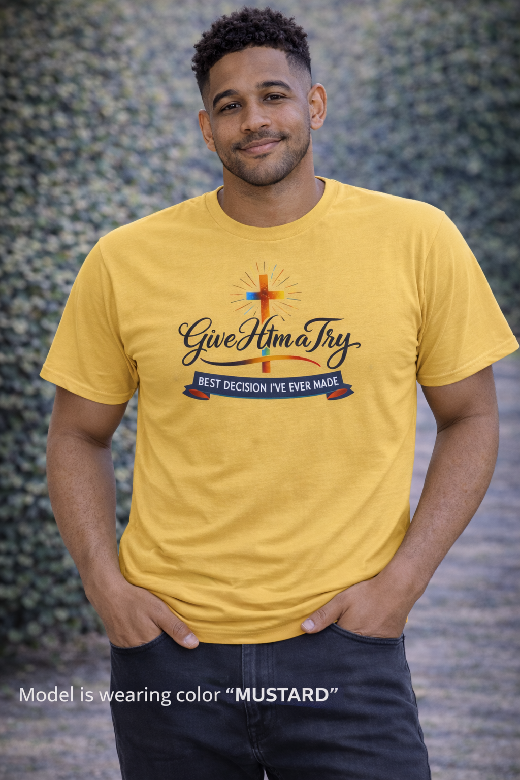 Give Him a Try cross design Tee | Christian faith shirt