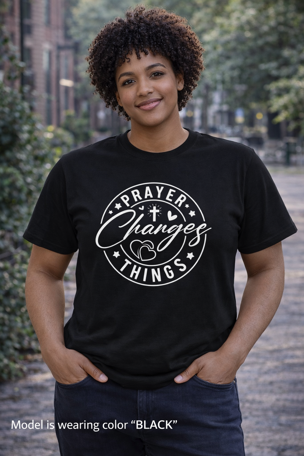 Prayer Changes Lives T-Shirt — Subtle Embossed Faith Graphic