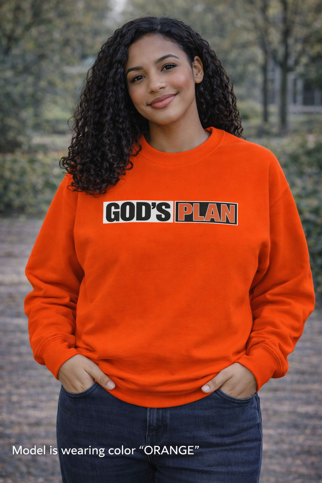 Crewneck Sweatshirt — "GOD'S PLAN" Bold Logo Faith Pullover