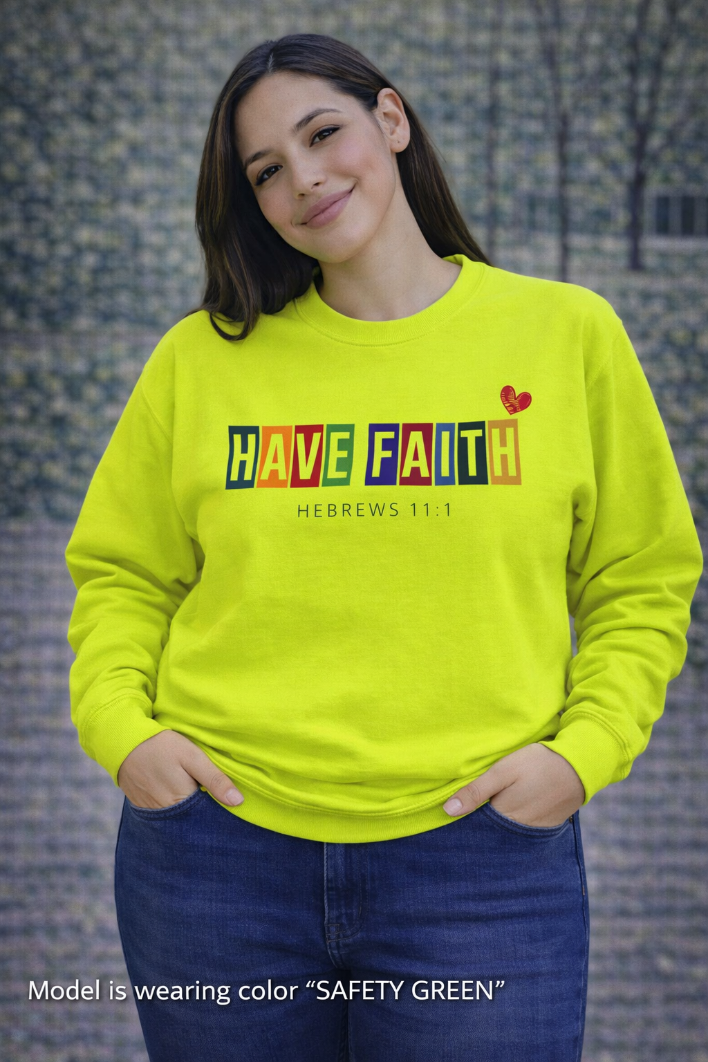 Have Faith Crewneck Sweatshirt — Colorblock Inspirational Hebrews 11:1 Pullover