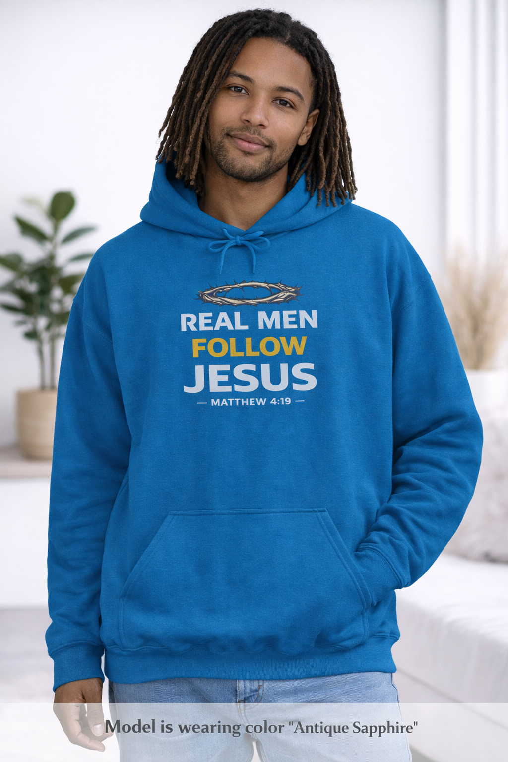 Real Men Follow Jesus Hoodie — Christian Faith Sweatshirt (Matthew 4:19)