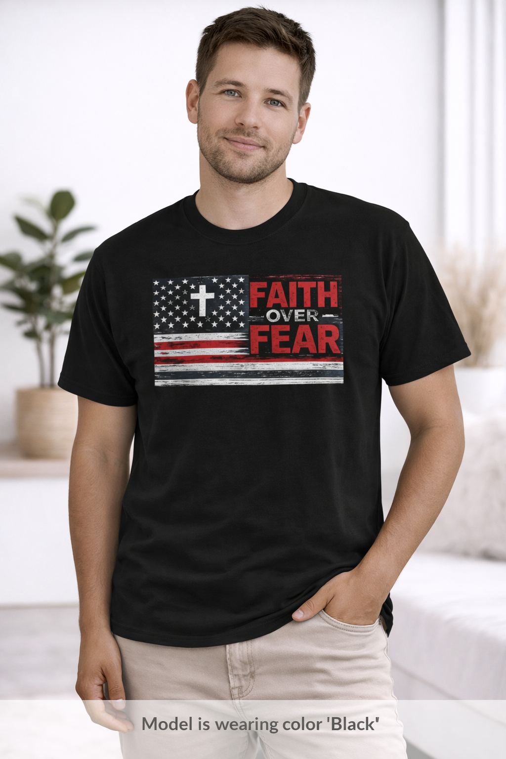 Faith Over Fear T‑Shirt — Christian Flag Graphic Tee