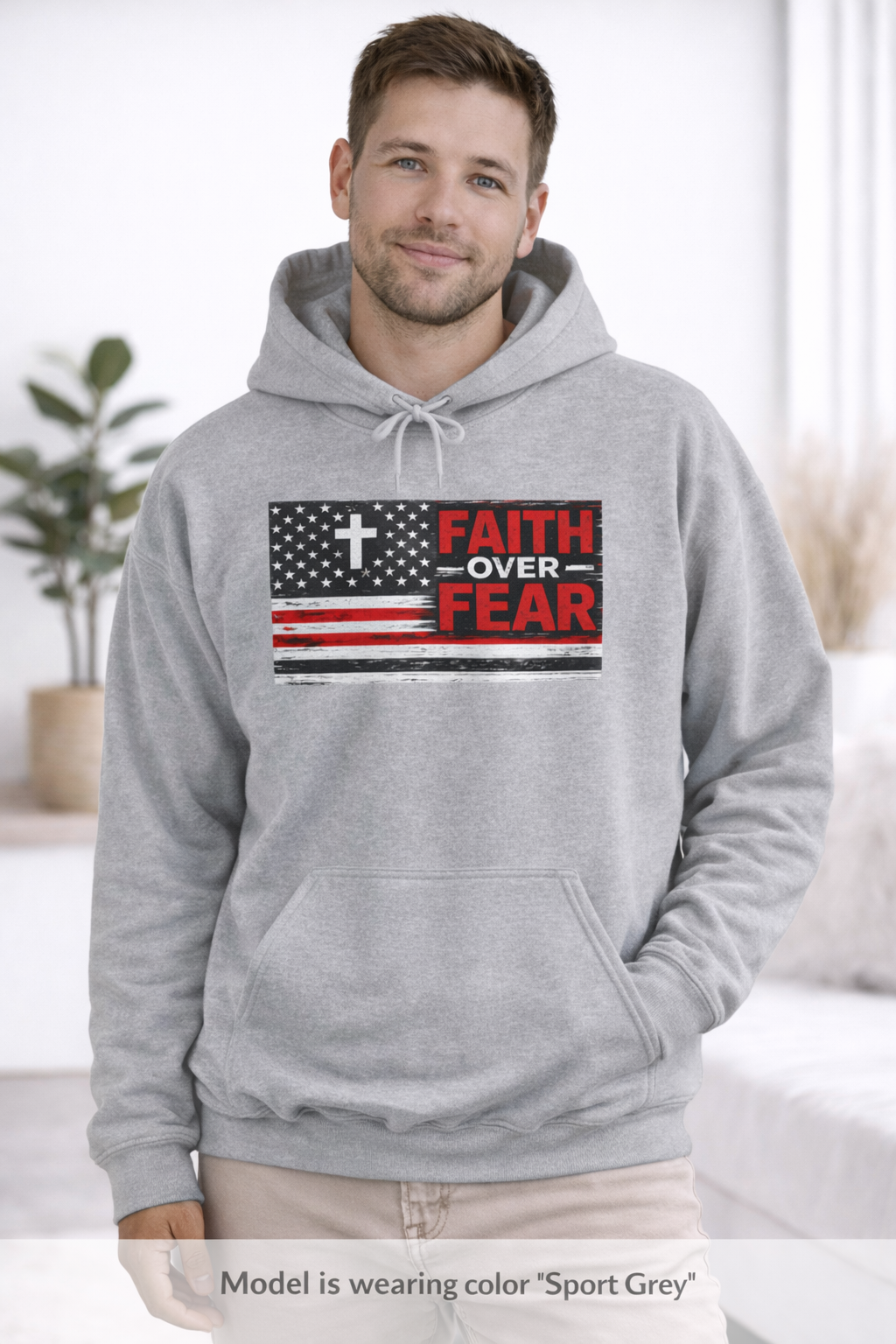Faith Over Fear Hoodie — Christian Flag Cross Pullover
