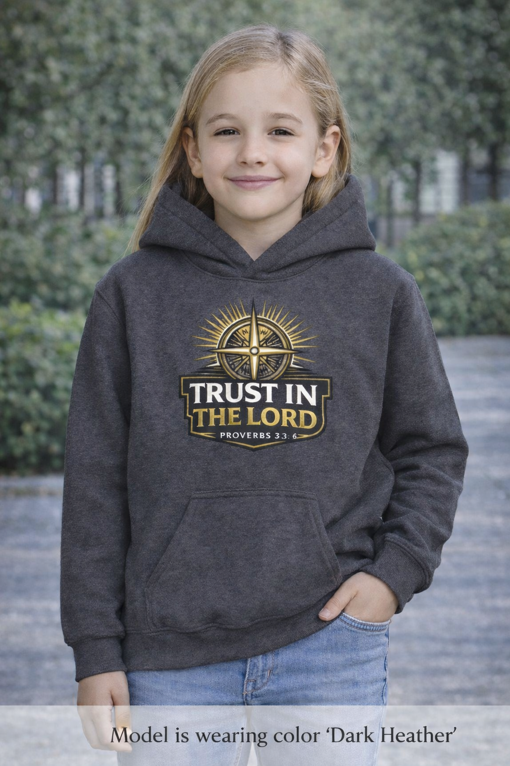 Youth Hoodie — "Trust in the Lord" Christian Compass Sweatshirt (Proverbs 3:5)