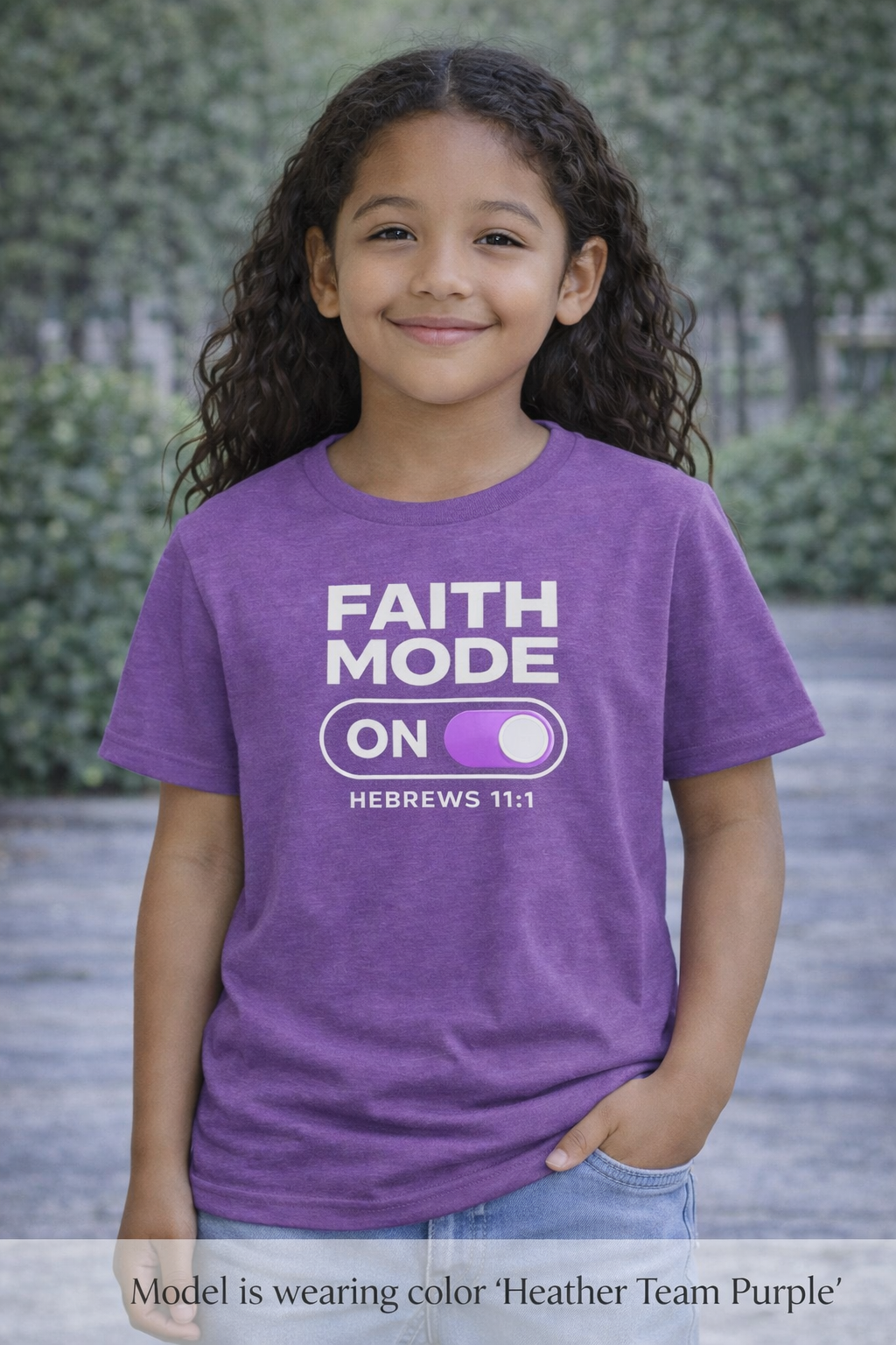 Faith Mode On Youth Tee — Hebrews 11:1 Christian Kids Shirt