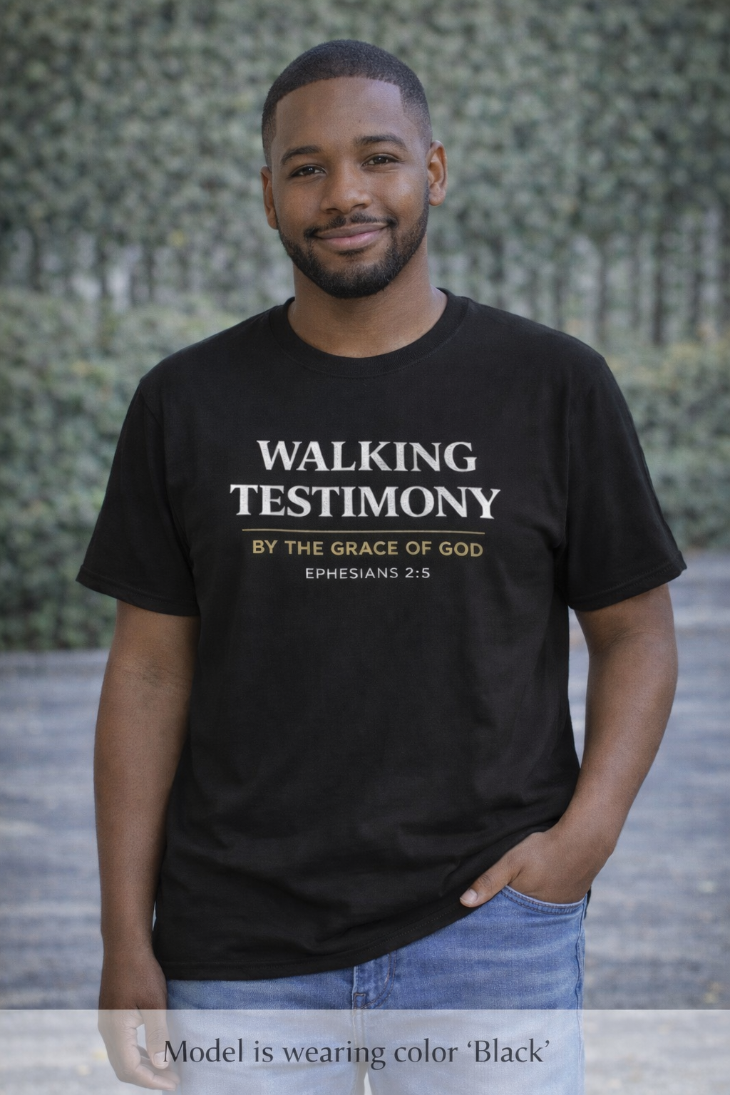 Walking Testimony T-Shirt — “By the Grace of God” Christian Tee (Ephesians 2:8)
