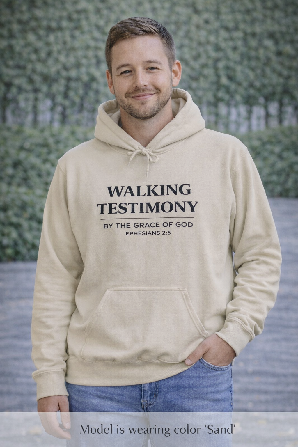 Mens Walking Testimony Hoodie - "By the Grace of God" Ephesians 2:8 Christian Pullover