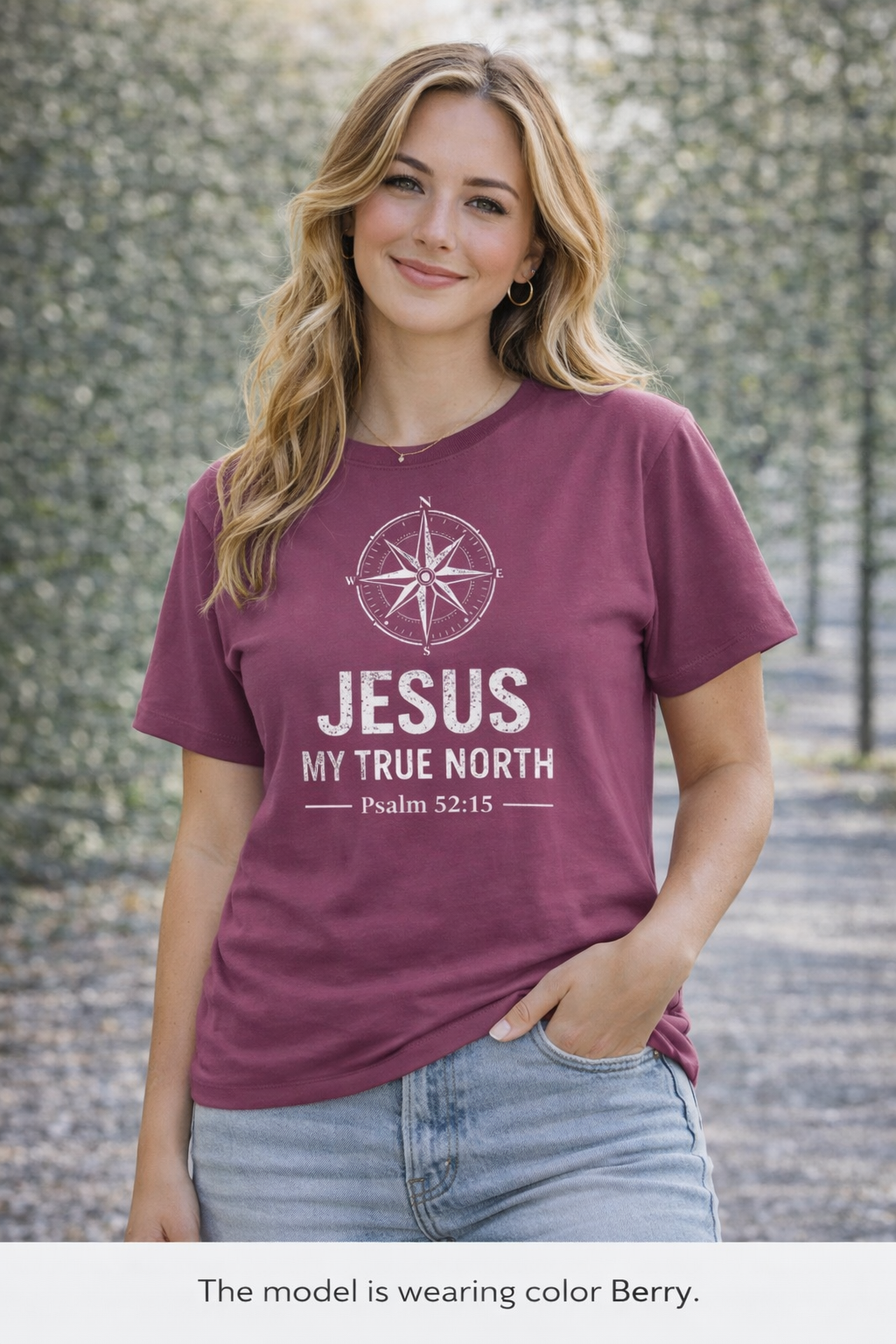 Jesus My True North T-Shirt — Psalm 52:15 Compass Faith Tee