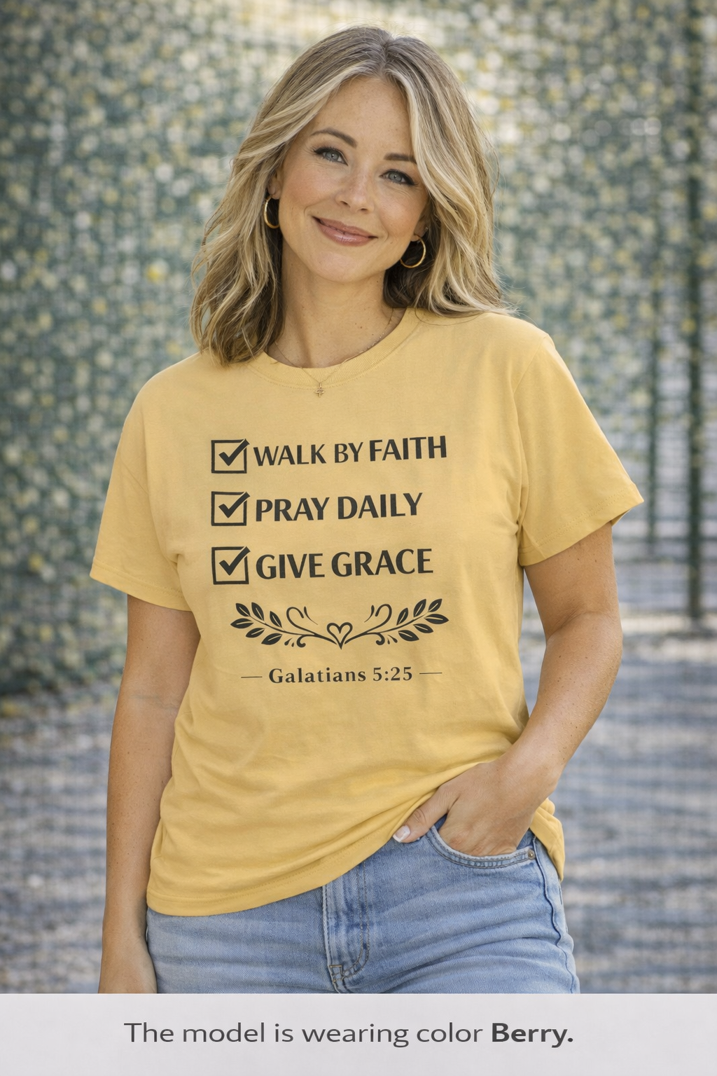 Faith Checklist T-Shirt — "Walk by Faith, Pray Daily, Give Grace" Christian Tee (Galatians 5:22)