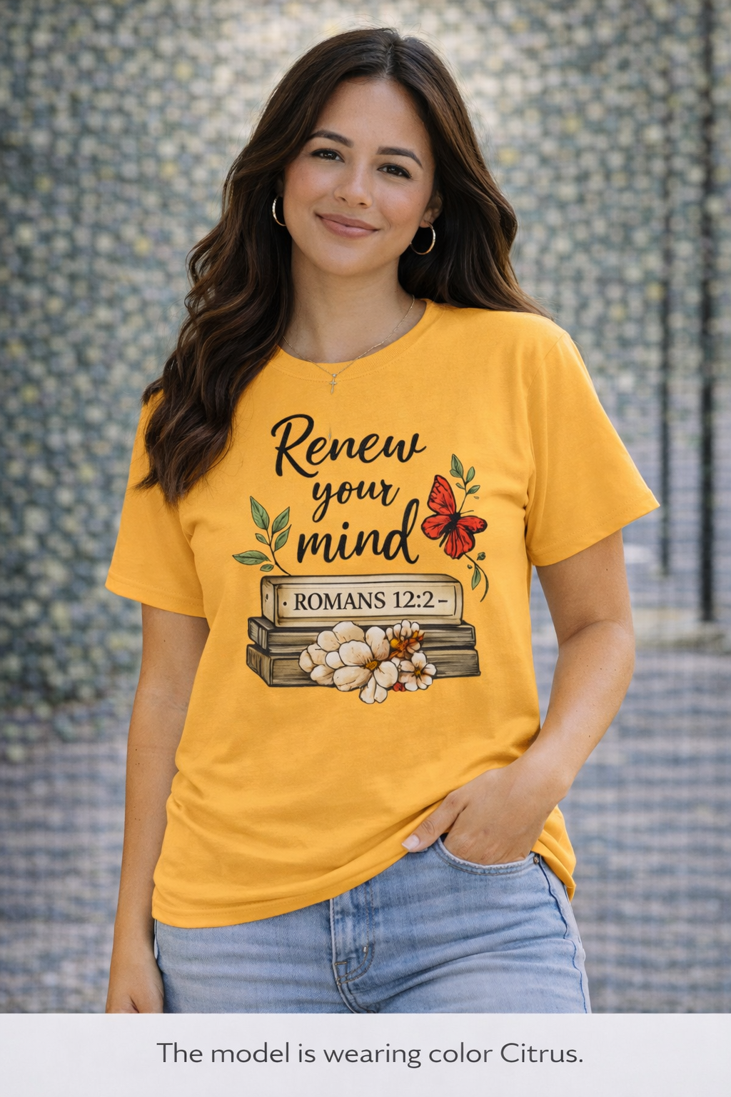 Renew Your Mind T-Shirt – Romans 12:2 Floral Butterfly Christian Tee