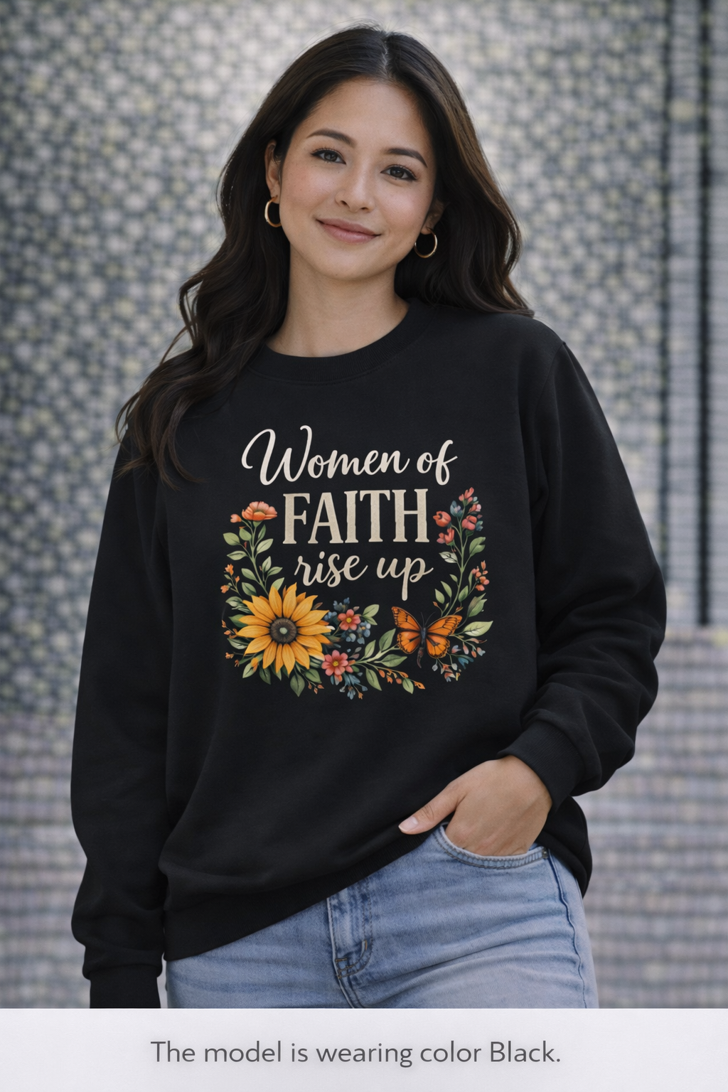 Women of Faith Rise Up Sweatshirt — Floral Christian Crewneck
