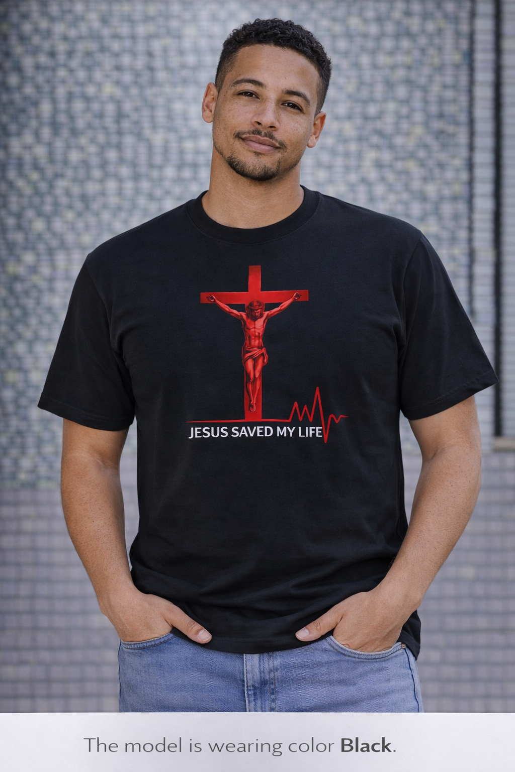 Jesus Saved My Life T-Shirt — Christian Cross Tee with Heartbeat Design
