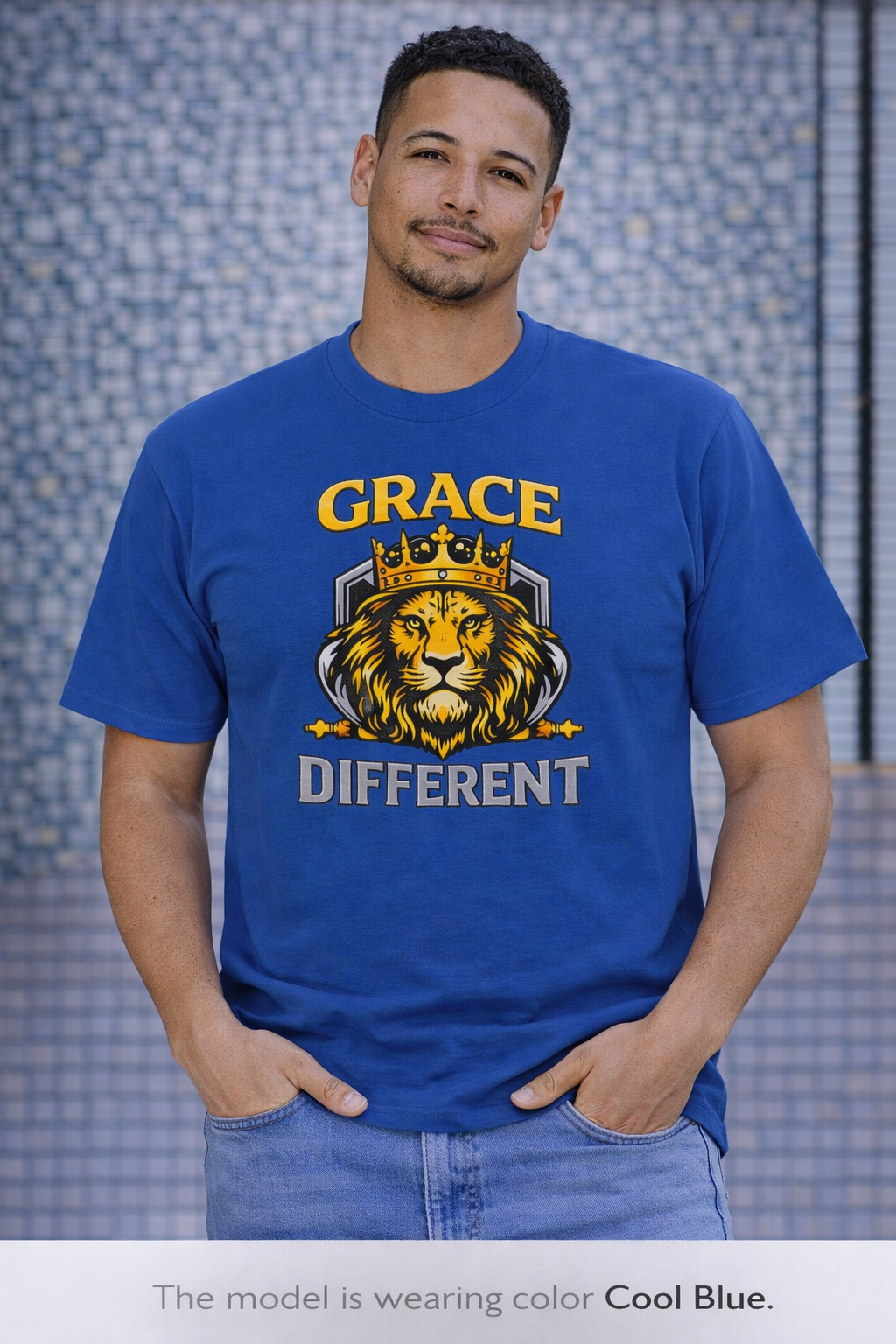 Grace Different Lion Graphic Tee — Crowned Lion Inspirational Christian Shirt