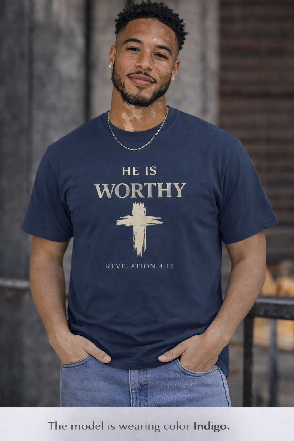 He Is Worthy Christian Tee - Revelation 4:11 Cross Faith T-Shirt