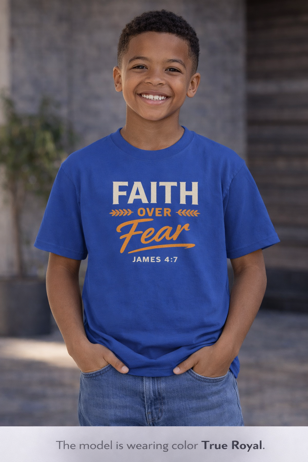 Faith Over Fear Youth Tee | James 4:7 Christian Kids Shirt