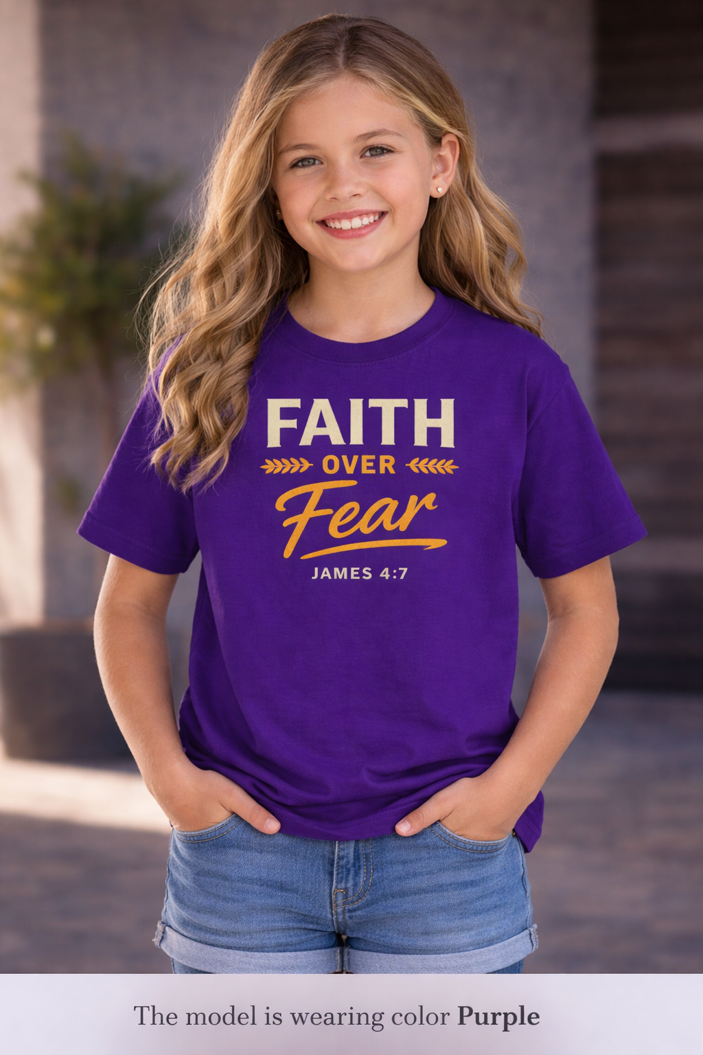 Girl Faith Over Fear Youth Tee | James 4:7 Christian Kids Shirt